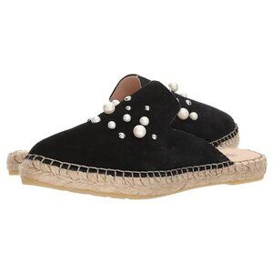 NEW Eric Michael Women Kelly Black Suede Faux Pearl Beaded Flatform Dress Mule